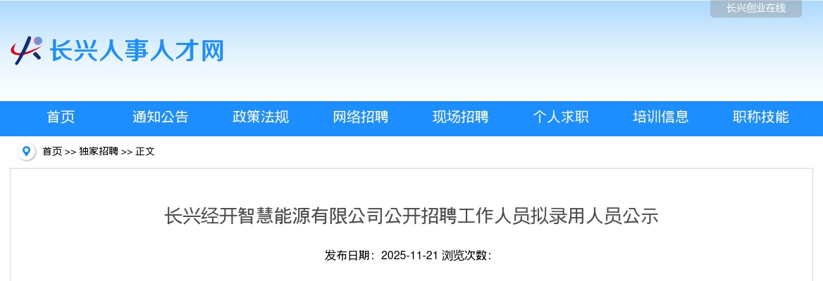 长兴经开智慧能源有限公司公开招聘工作人员拟录用人员公示 图片